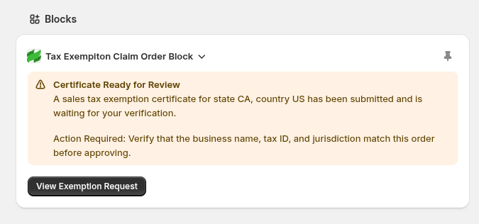 Exemption Certificate Pending Review